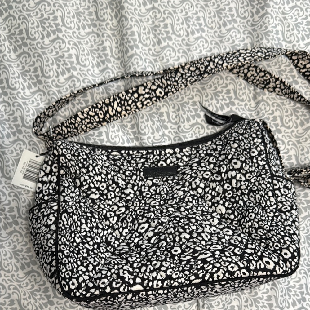 Vera Bradley Black and White leopard print  Shoulder Bag with adjustable strap